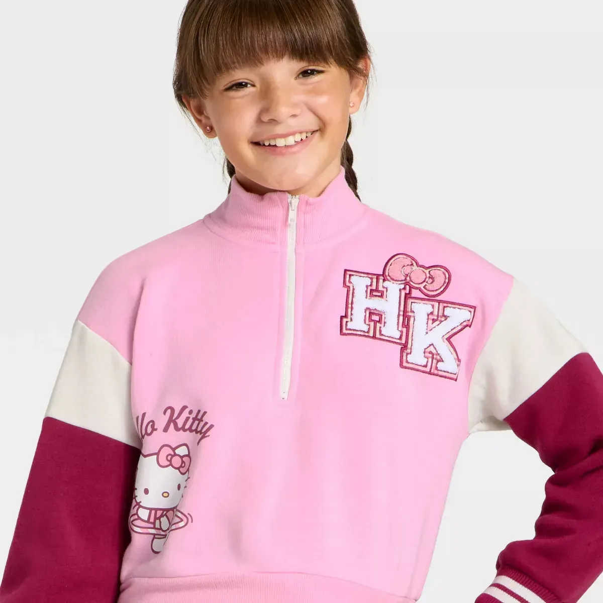 Hello Kitty Girls Quarter-Zip Fleece Varsity Sweatshirt collegegenser multicolor XS–XXL+