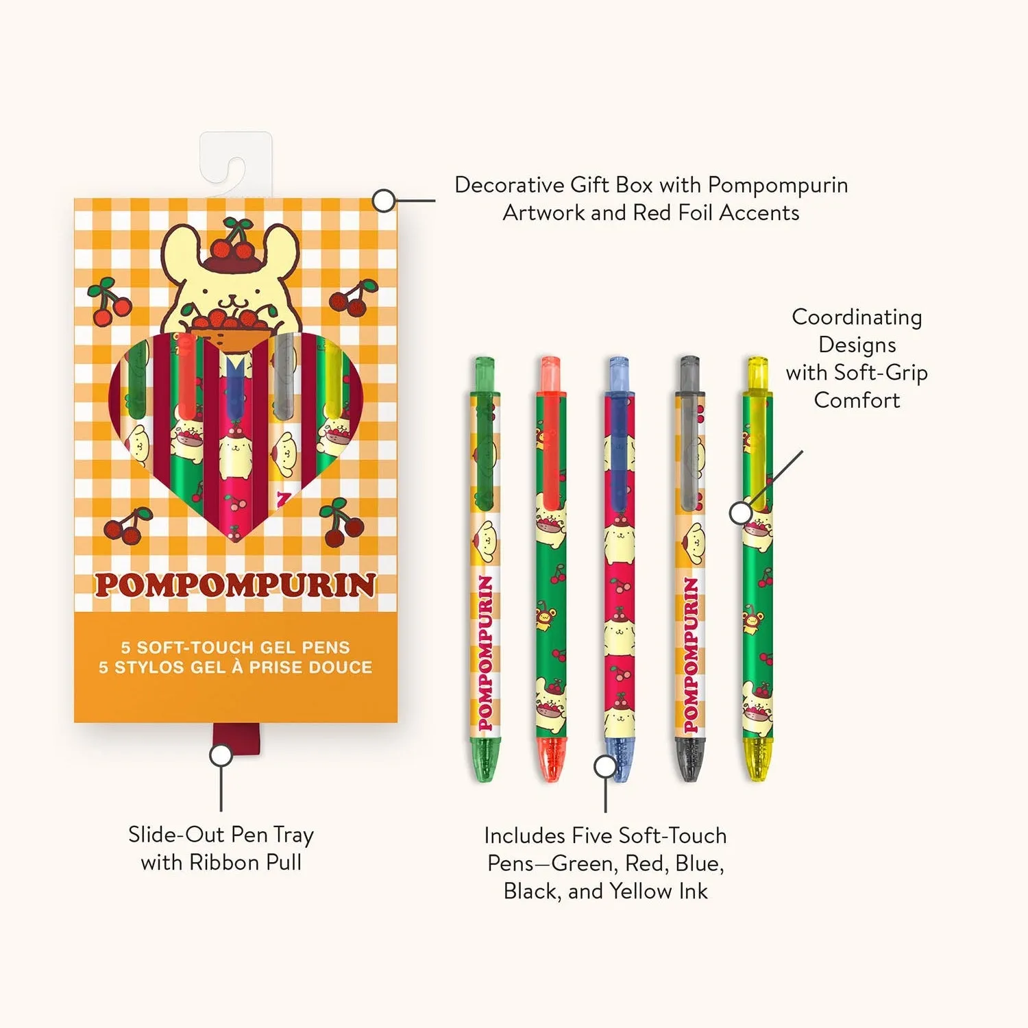 Pompompurin x Studio Oh! gelpenner 5-pakning soft touch