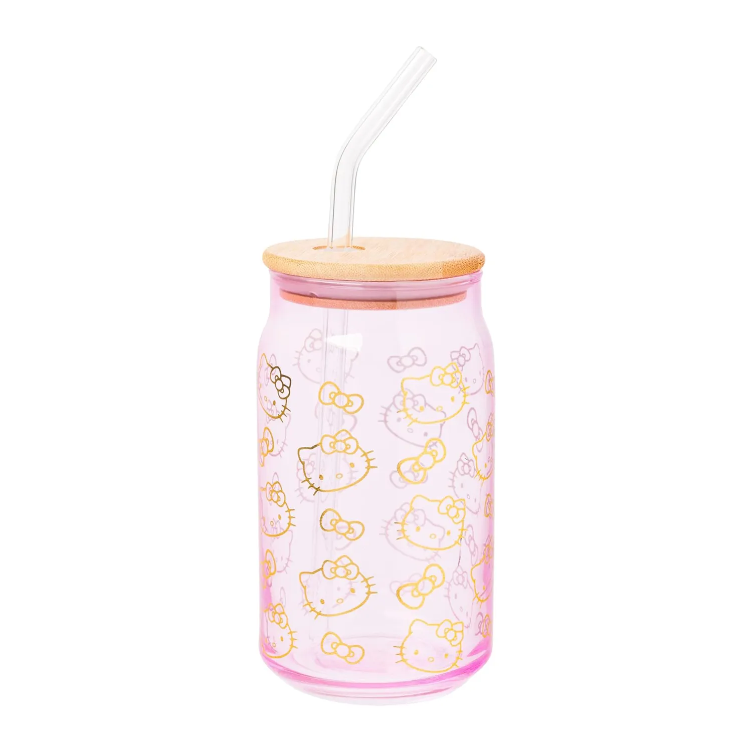 Hello Kitty Pink Glass Jar Tumblers glasskrus med bambuslokk 2-pakning