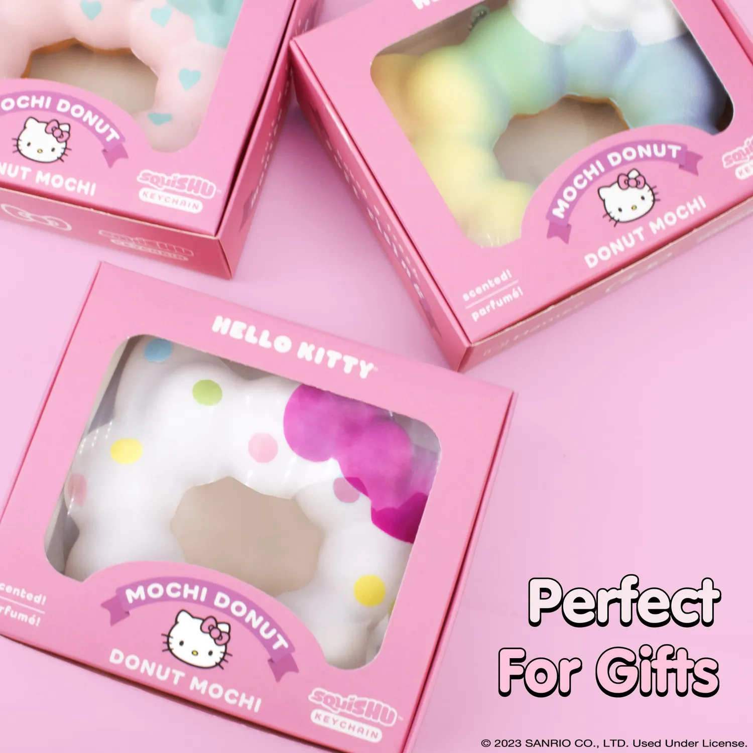 Hello Kitty Mochi Donut Squishy nøkkelring Rainbow