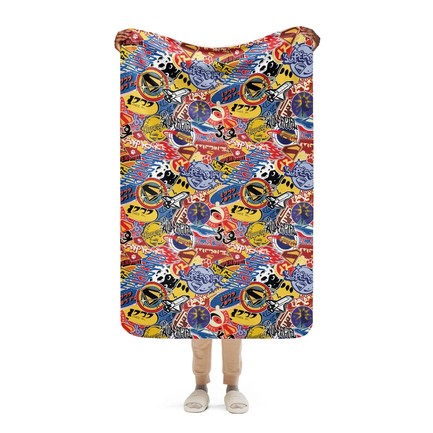 Batman Supergirl Sherpa Blanket Sticker Bomb pledd polyester