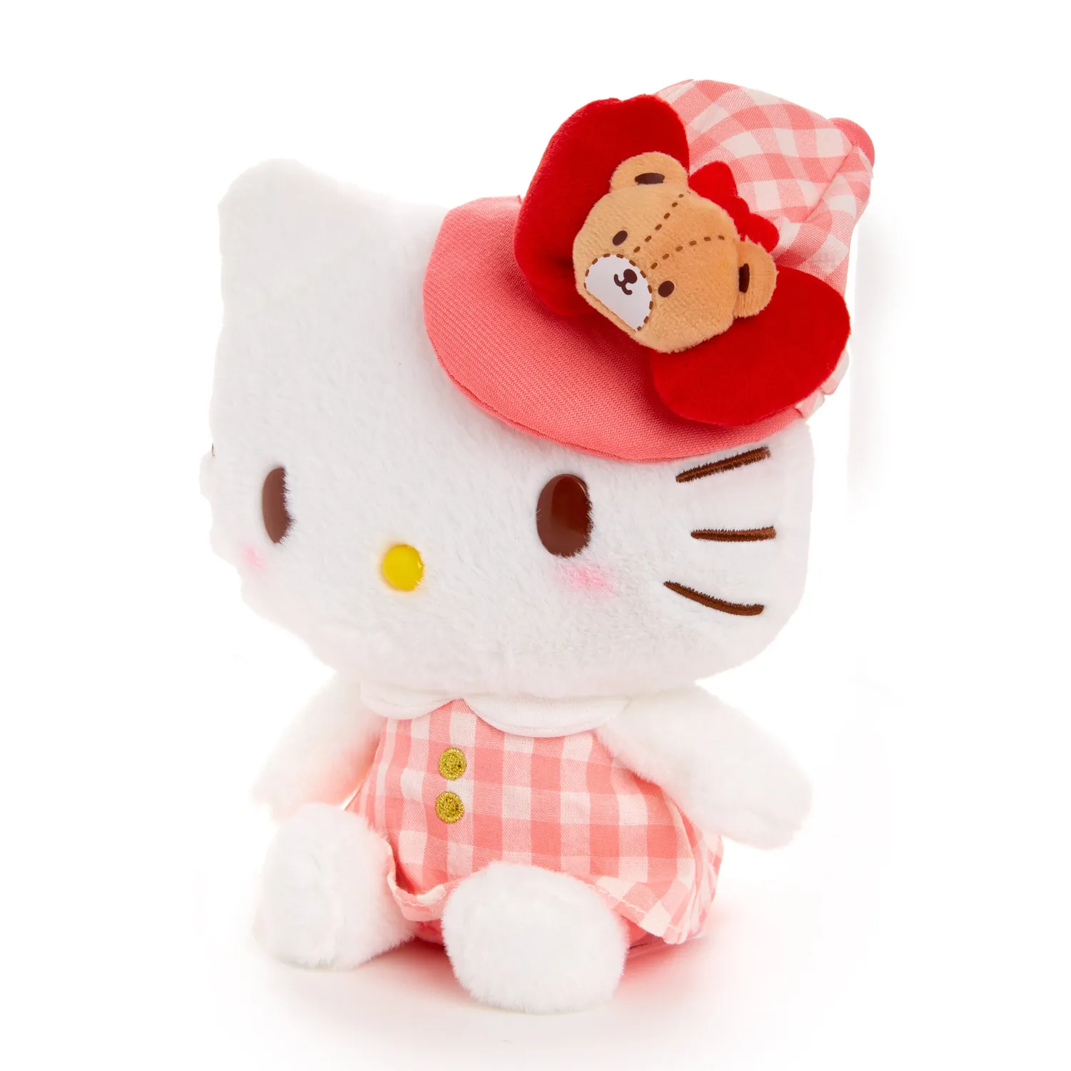 Hello Kitty Gingham Cap 8-tommers plysjbamse rutete antrekk