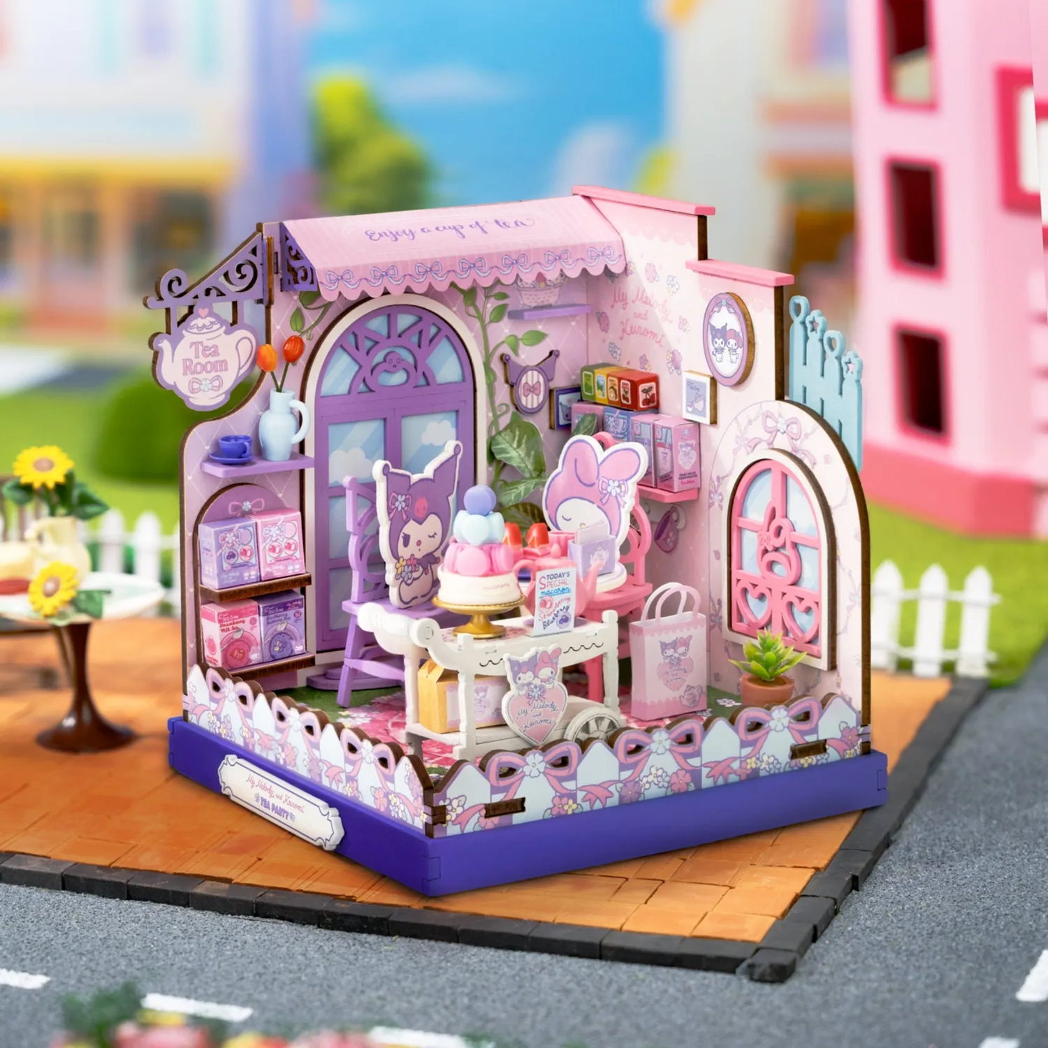 Hello Kitty My Melody & Kuromi Tea Party DIY miniatyrhus 134 deler