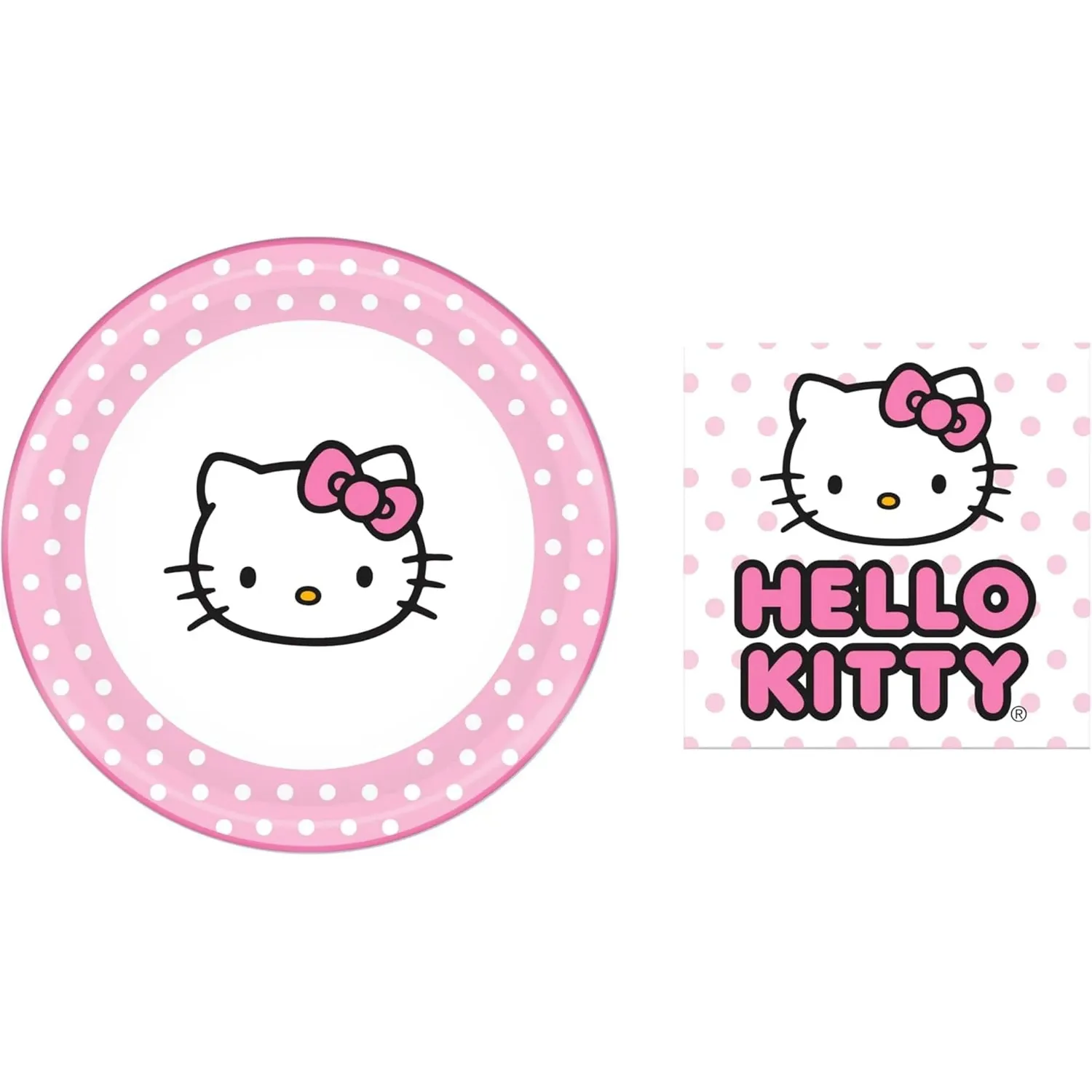 Hello Kitty papptallerkener og servietter 32 deler rosa prikker