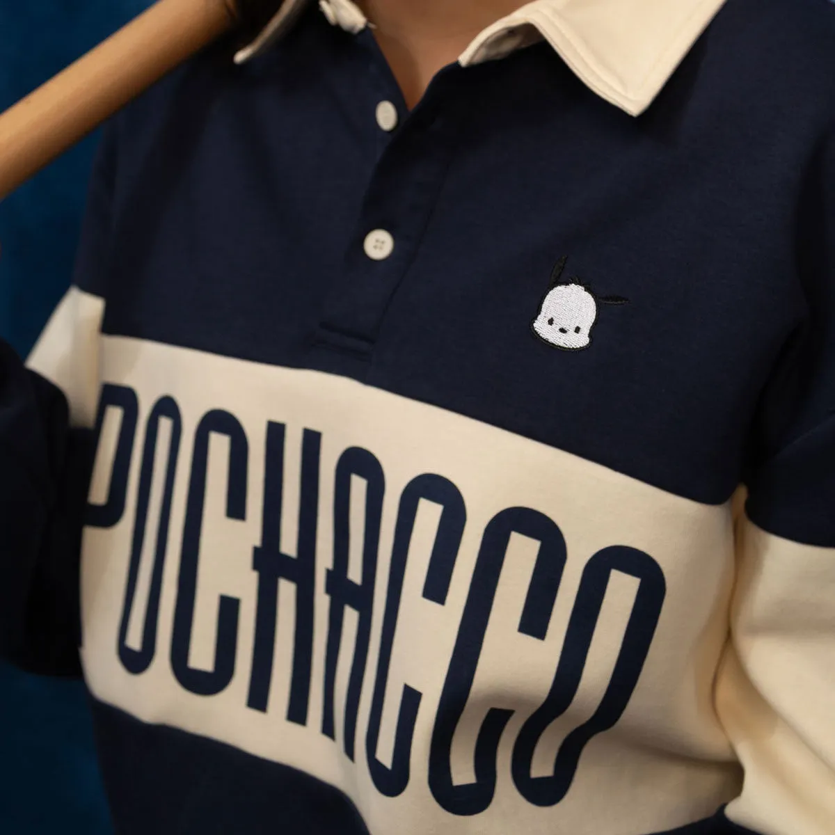 Hello Kitty Pochacco x JapanLA Long Sleeve Rugby Polo, marineblå/krem