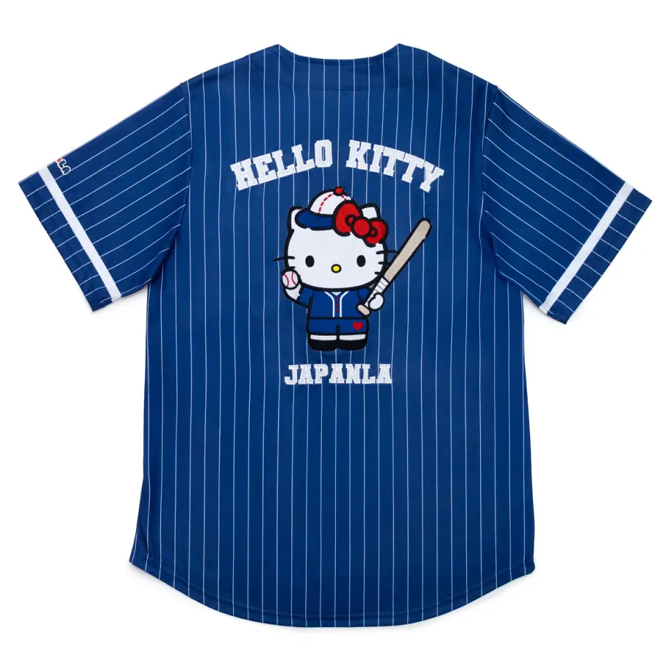 Hello Kitty x JapanLA Baseball Jersey baseballskjorte Blue brodert