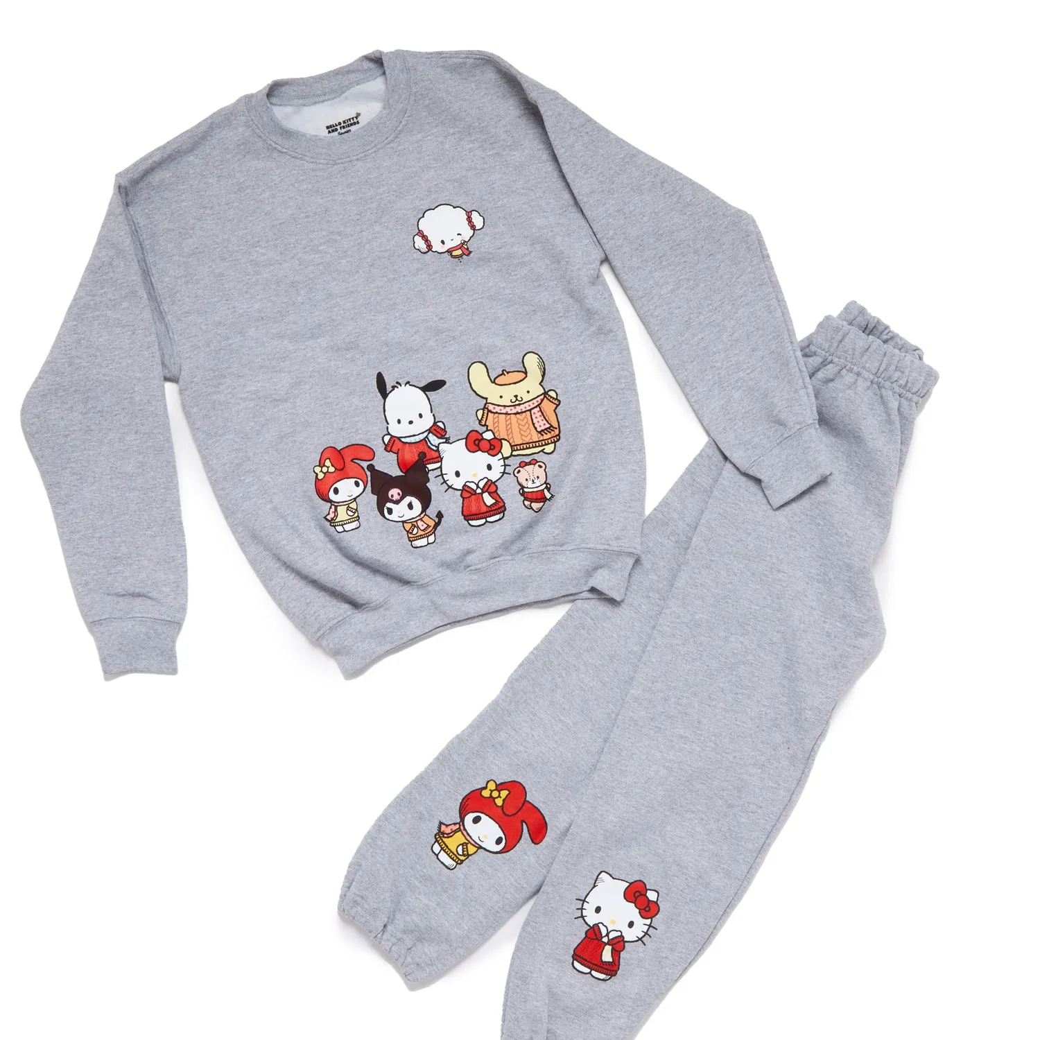 Hello Kitty and Friends Big Kids Cozy Fleece Loungewear Set pysjamas gråmelerte