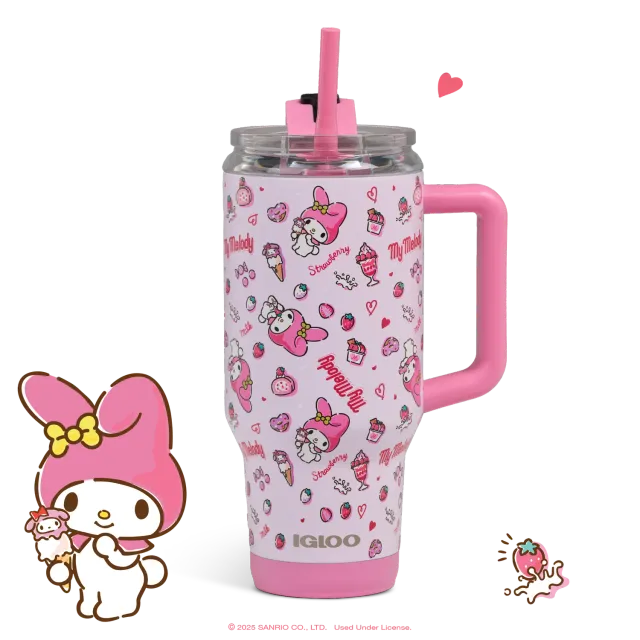 Hello Kitty My Melody x Igloo 50th Anniversary reisekopp 32 oz rosa lekkasjesikkert lokk