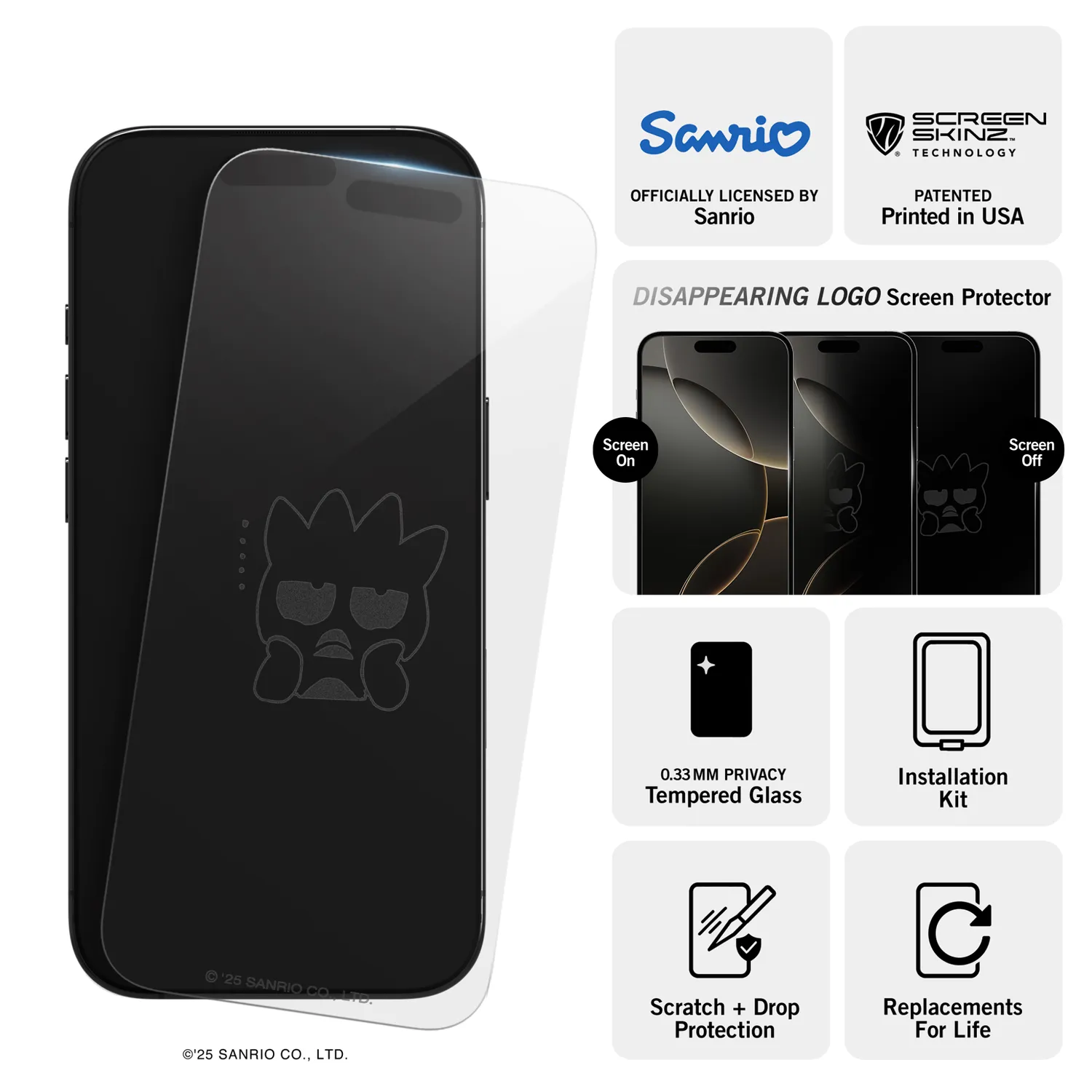 Hello Kitty Badtz-Maru x Screen Skinz Thinking skjermbeskytter iPhone 14/13/13 Pro 9H