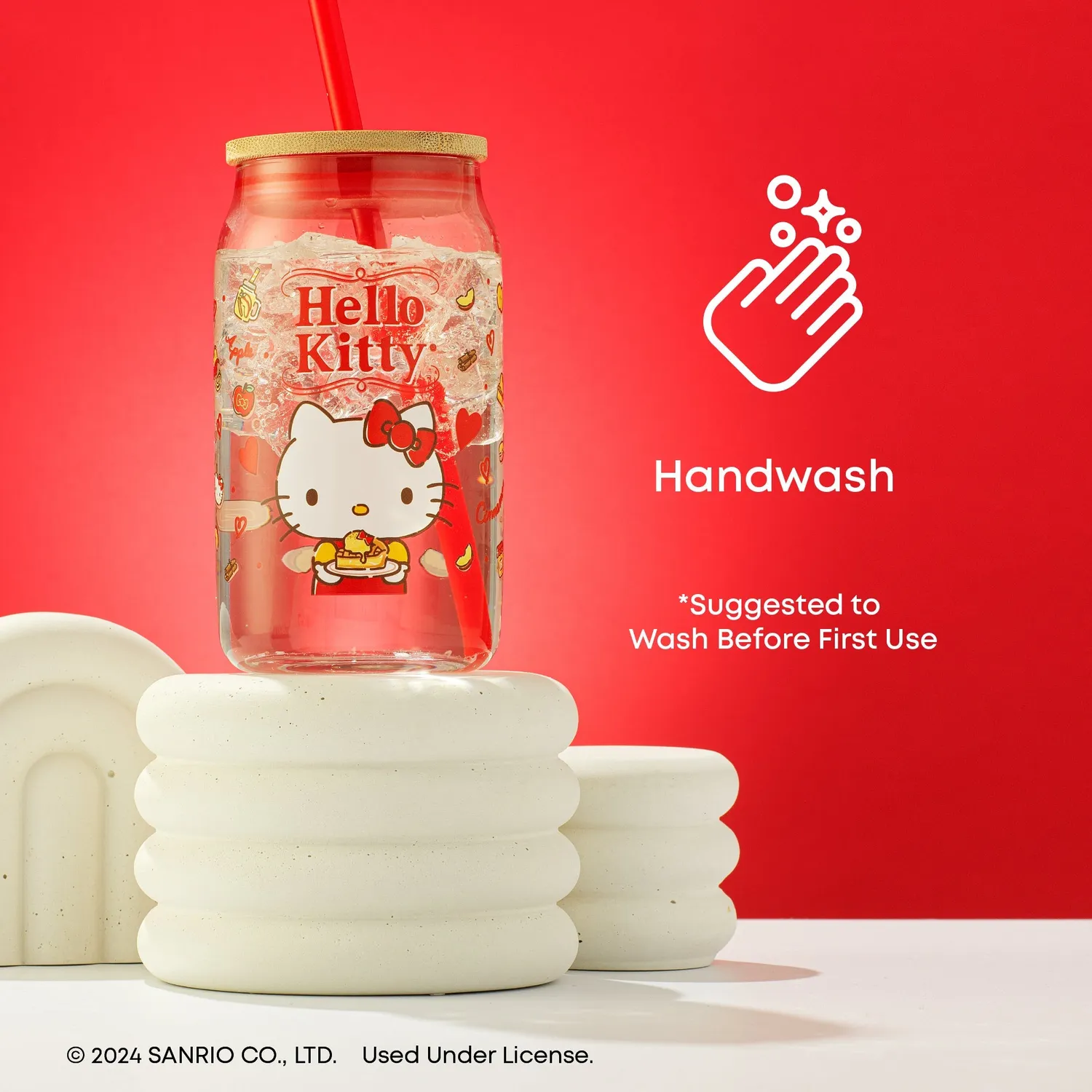 Hello Kitty Favorite Flavor Lidded Glass Tumbler glass med lokk 473 ml