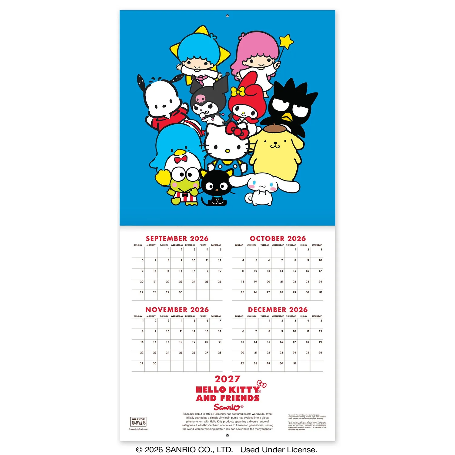 Hello Kitty and Friends 2027 Retro veggkalender 12 måneder